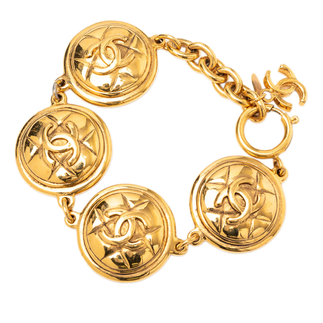 Chanel plaqué CC Matelassé Medallion Bracelet