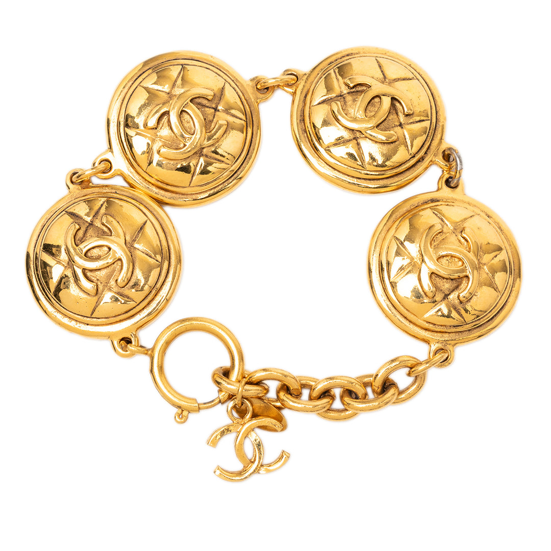 Chanel plaqué CC Matelassé Medallion Bracelet