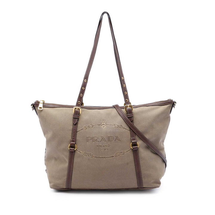 Prada Sac à main Canapa Logo Beige – vue principale – GABY PARIS