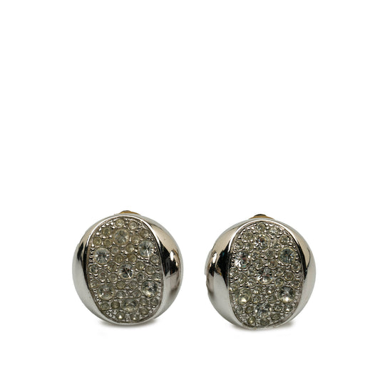 Rhinestone Clip-On Earrings Silver - Gaby Paris