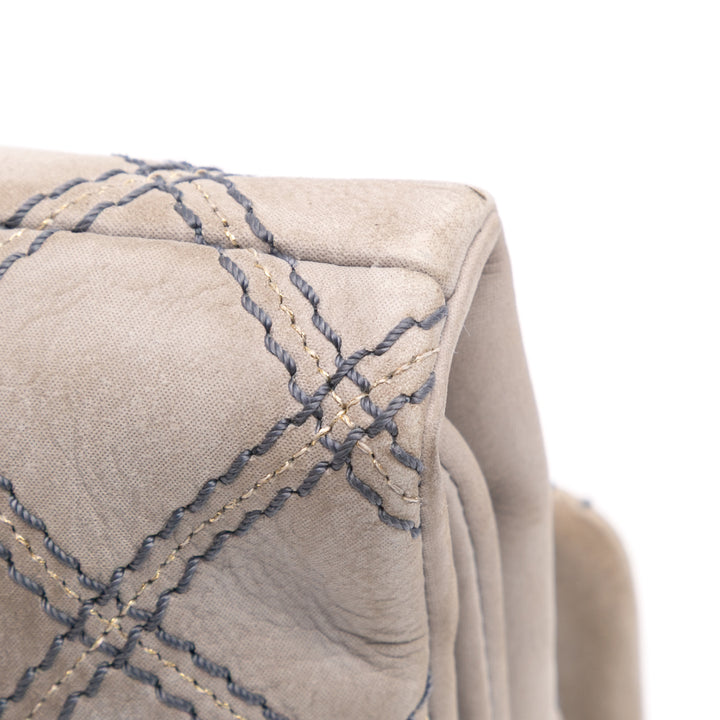 Jumbo Quilted Calfskin Triple Stitched Flap Gray - Gaby Paris
