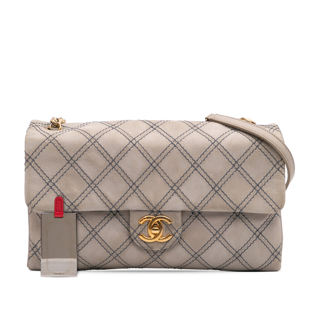 Jumbo Quilted Calfskin Triple Stitched Flap Gray - Gaby Paris
