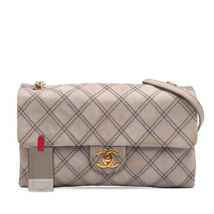 Jumbo Quilted Calfskin Triple Stitched Flap Gray - Gaby Paris