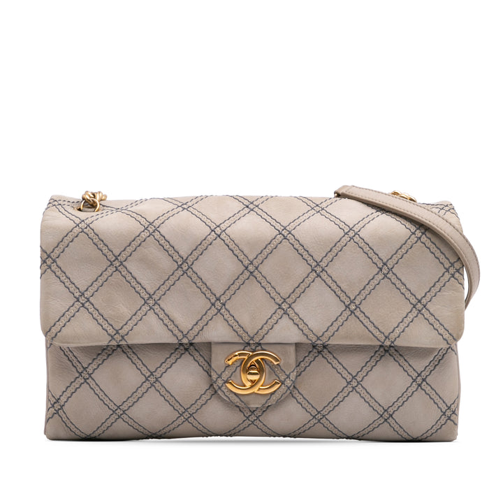 Jumbo Quilted Calfskin Triple Stitched Flap Gray - Gaby Paris