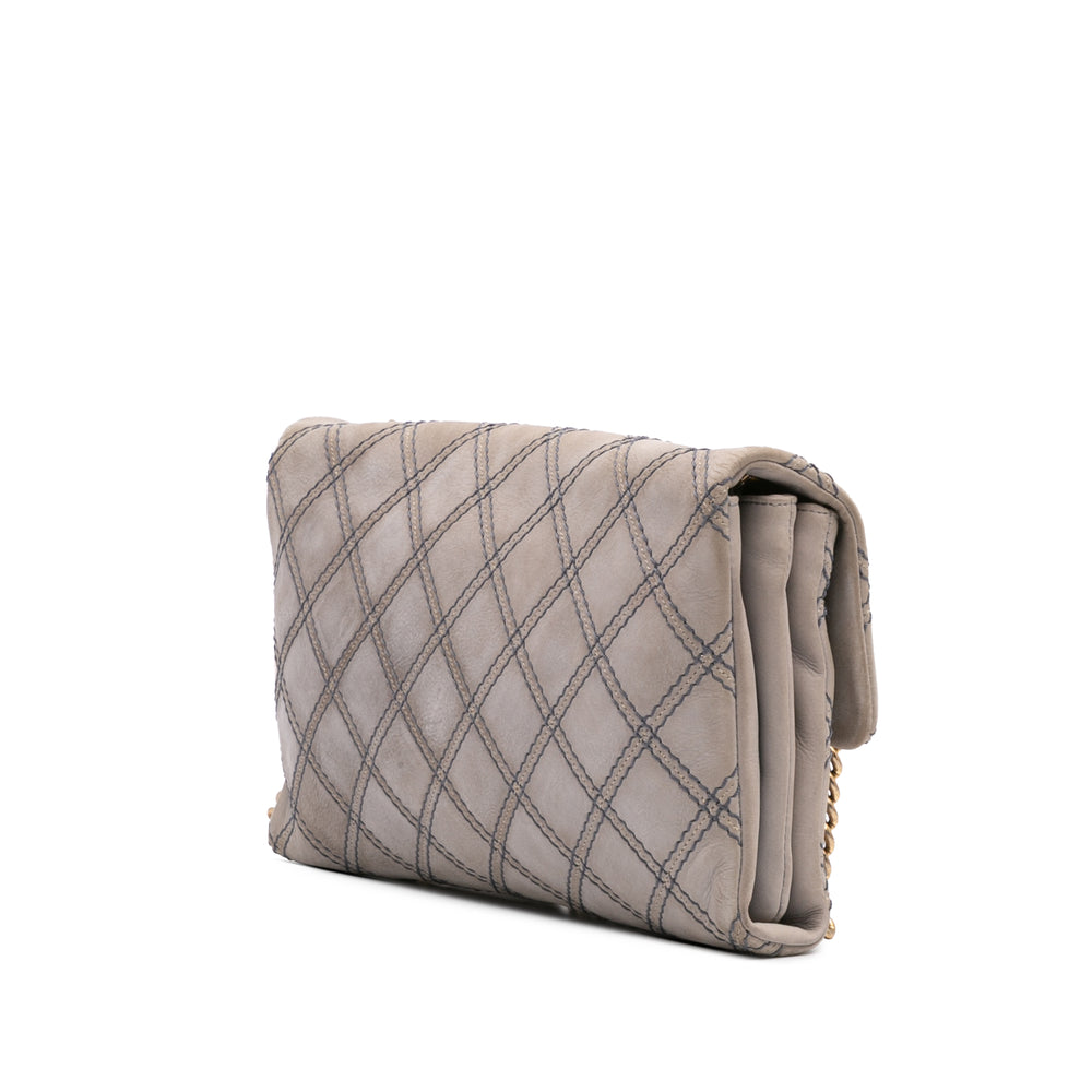 Jumbo Quilted Calfskin Triple Stitched Flap Gray - Gaby Paris