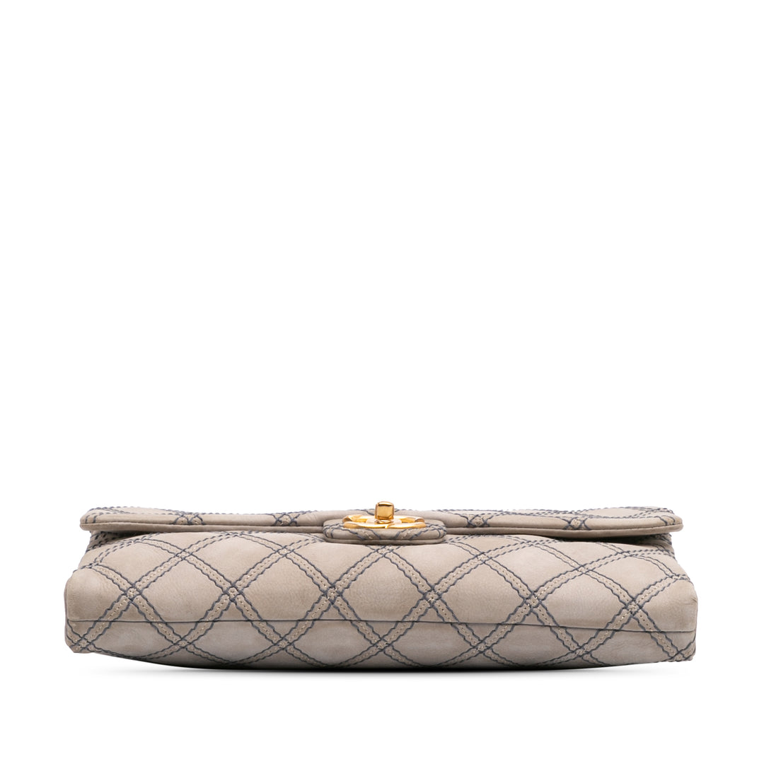 Jumbo Quilted Calfskin Triple Stitched Flap Gray - Gaby Paris