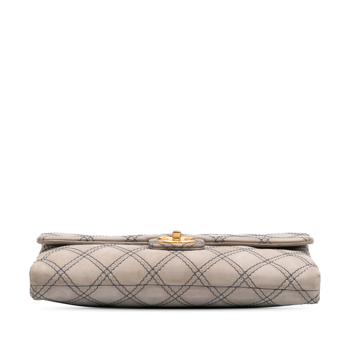 Jumbo Quilted Calfskin Triple Stitched Flap Gray - Gaby Paris