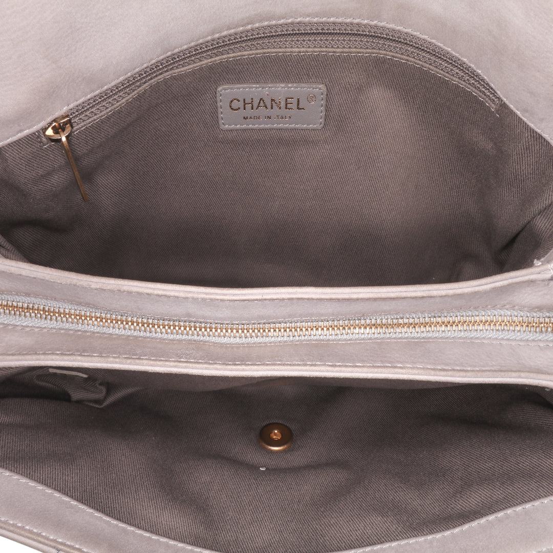 Jumbo Quilted Calfskin Triple Stitched Flap Gray - Gaby Paris