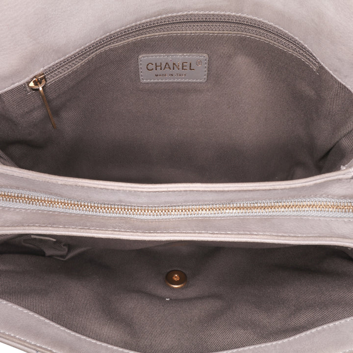 Jumbo Quilted Calfskin Triple Stitched Flap Gray - Gaby Paris
