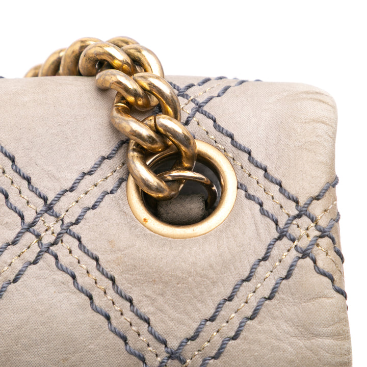 Jumbo Quilted Calfskin Triple Stitched Flap Gray - Gaby Paris