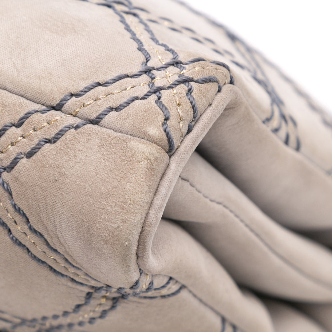 Jumbo Quilted Calfskin Triple Stitched Flap Gray - Gaby Paris
