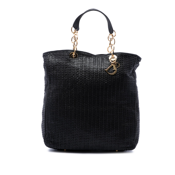 Tissé Lady Dior Souple Cabas Grand Cuir d'agneau Noir
