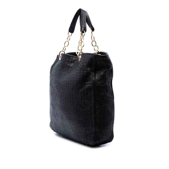 Tissé Lady Dior Souple Cabas Grand Cuir d'agneau Noir