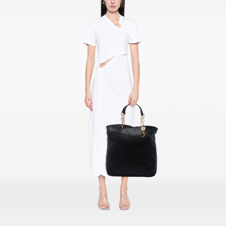 Tissé Lady Dior Souple Cabas Grand Cuir d'agneau Noir