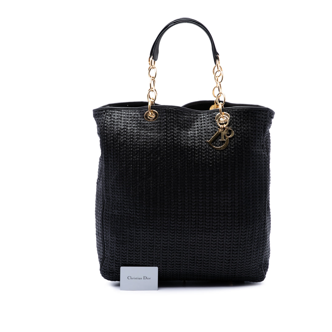 Tissé Lady Dior Souple Cabas Grand Cuir d'agneau Noir