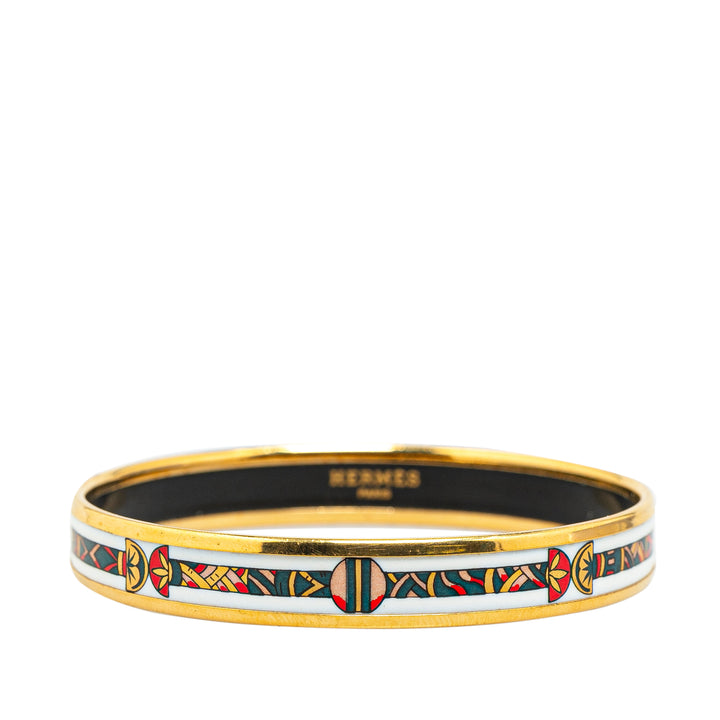 Hermès Narrow Egyptian Columns Enamel Bangle 62 White - GABY PARIS