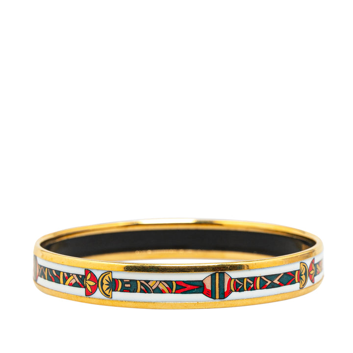 Hermès Narrow Egyptian Columns Enamel Bangle 62 White - GABY PARIS