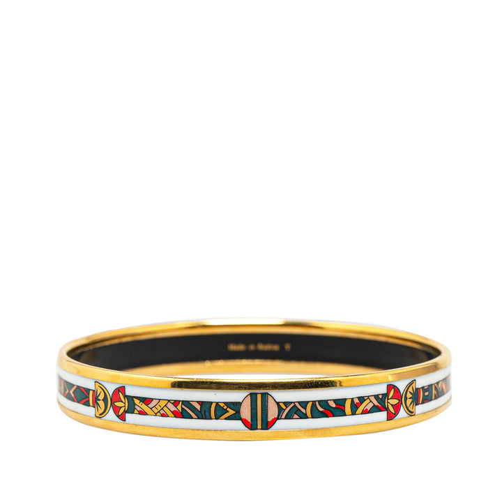 Hermès Narrow Egyptian Columns Enamel Bangle 62 White - GABY PARIS