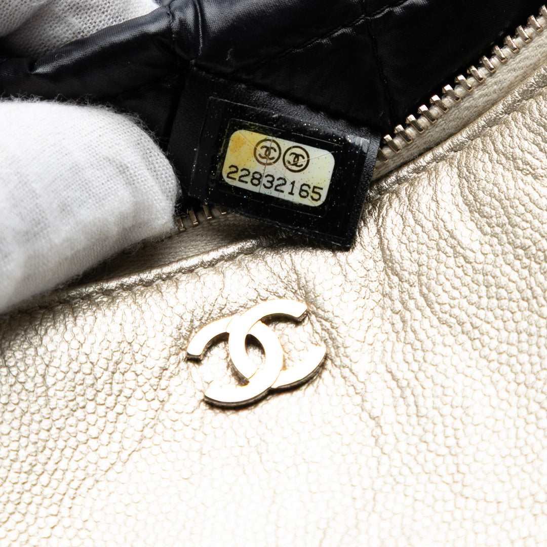 Chanel Medium Bicolor Caviar and Iridescent Cuir de veau O Étui Pochette Doré – GABY PARIS Authentique