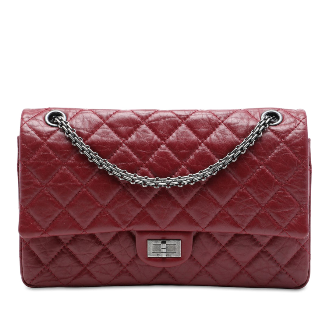 Matelassé vieilli Reissue 2.55 Double rabat 226 Cuir de veau Rouge