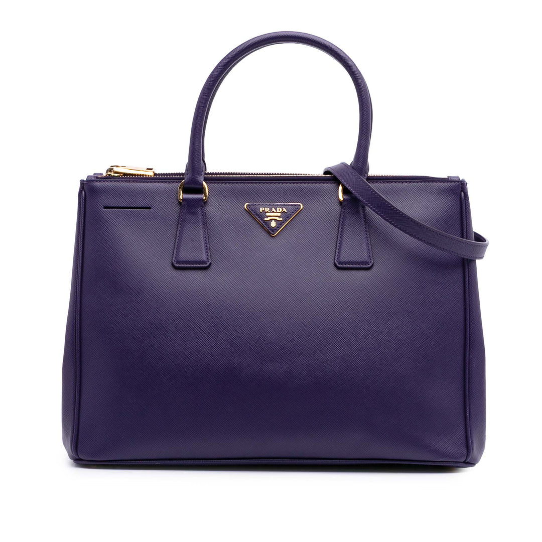 Medium Saffiano Lux Galleria Double Zip Satchel Purple - Gaby Paris
