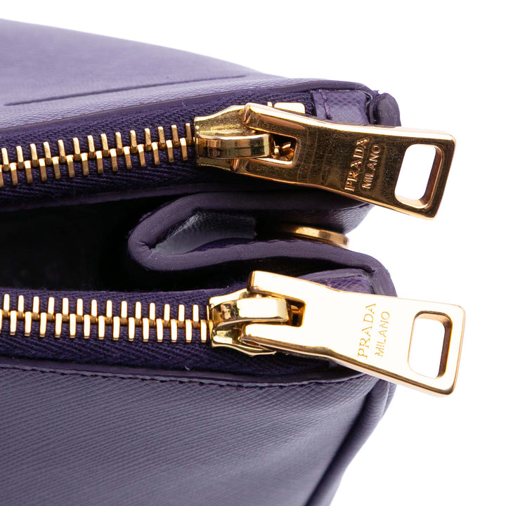 Medium Saffiano Lux Galleria Double Zip Satchel Purple - Gaby Paris