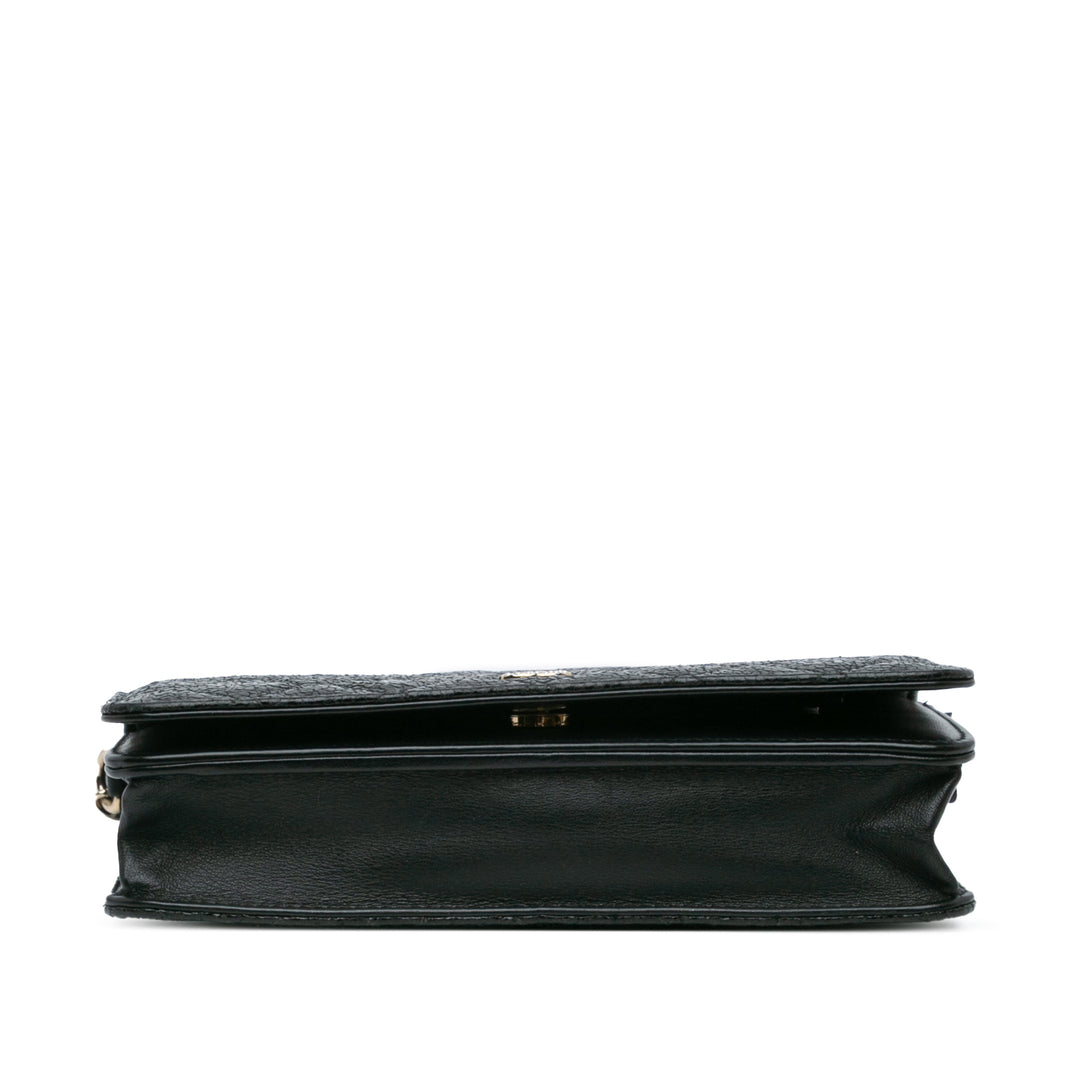 Quilted Crackled Patent Calfskin Pearl Wallet On Chain Black - Gaby Paris