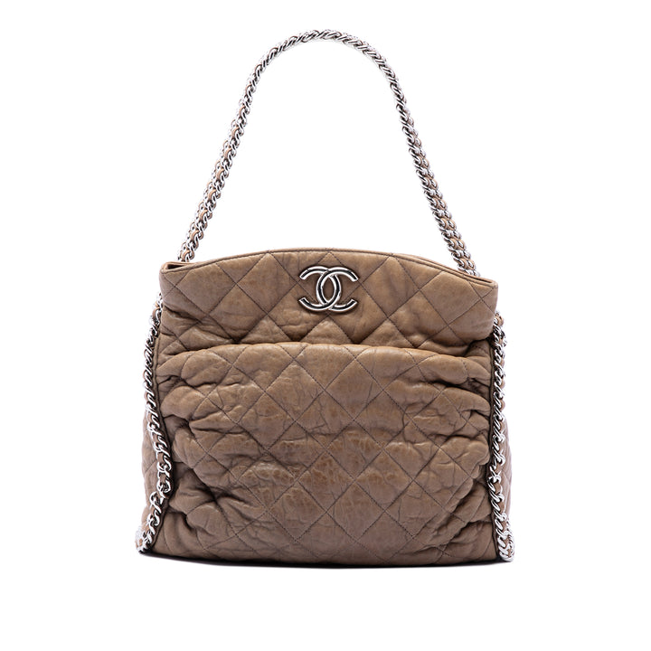Chanel Cabas Matelassé Washed rond à chaîne Hobo Cuir d'agneau Marron – vue principale – GABY PARIS