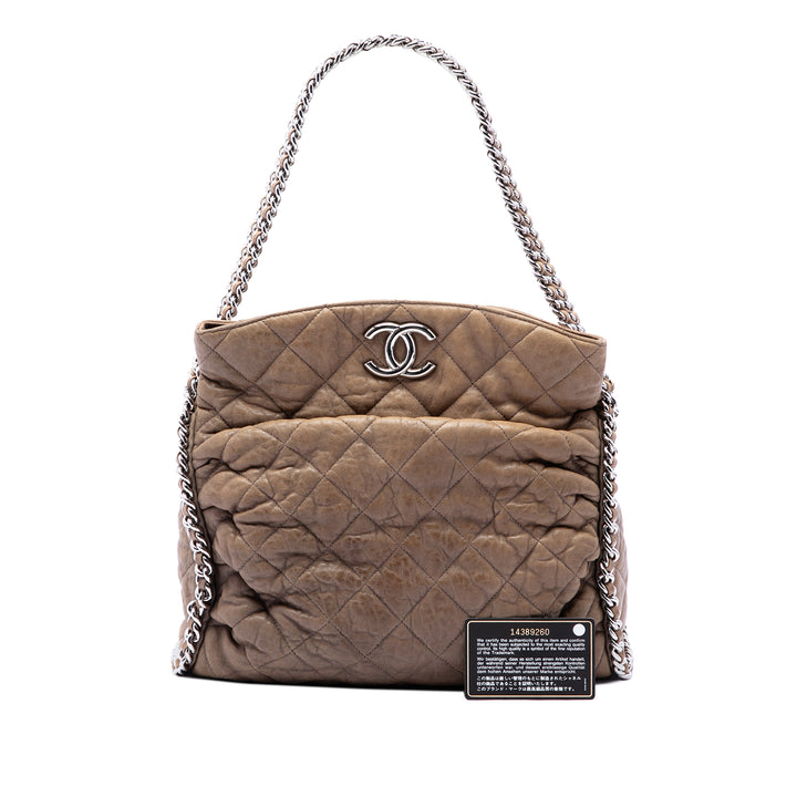 Chanel Cabas Matelassé Washed rond à chaîne Hobo Cuir d'agneau Marron – vue 7 – GABY PARIS
