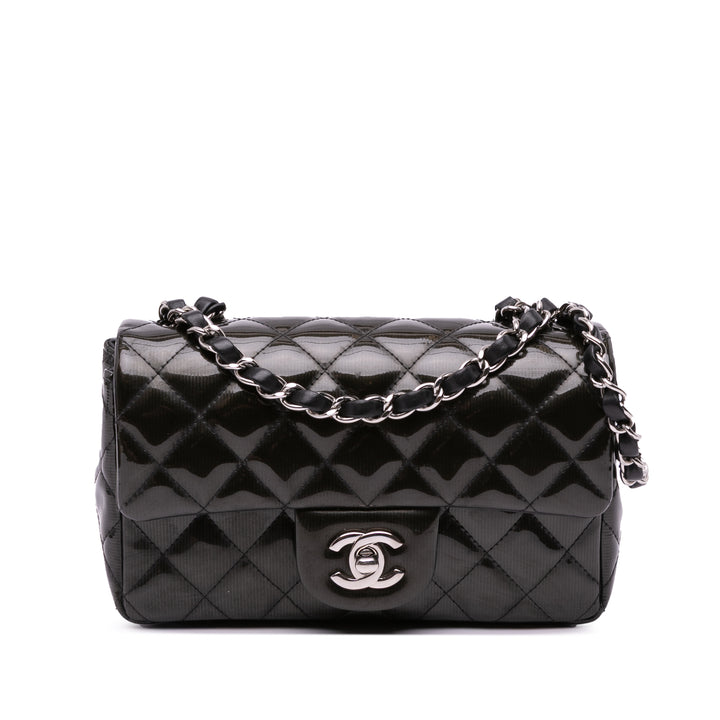 Chanel Mini Rectangular Classic Striped Cuir verni Simple rabat Noir – GABY PARIS Authentique