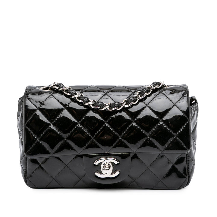 Chanel Mini Rectangular Classic Cuir verni Simple rabat Noir – GABY PARIS Authentique