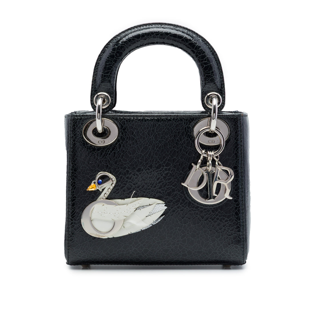 Dior Sac à main Deerskin Ceramic Effect Jeweled Swan Lady Dior Mini Noir – vue principale – GABY PARIS