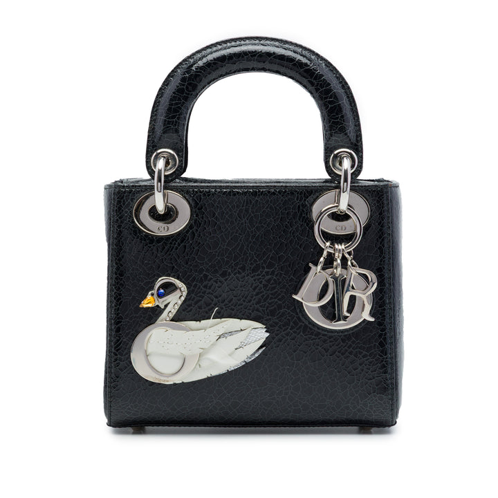 Dior Sac à main Deerskin Ceramic Effect Jeweled Swan Lady Dior Mini Noir – vue principale – GABY PARIS