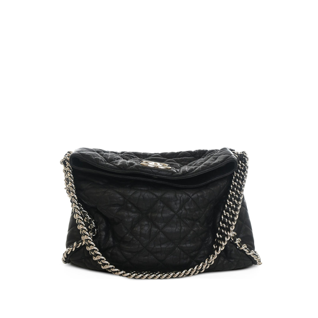 Chanel Matelassé Washed Sac rond à chaîne Hobo Cuir d'agneau Noir – vue principale – GABY PARIS