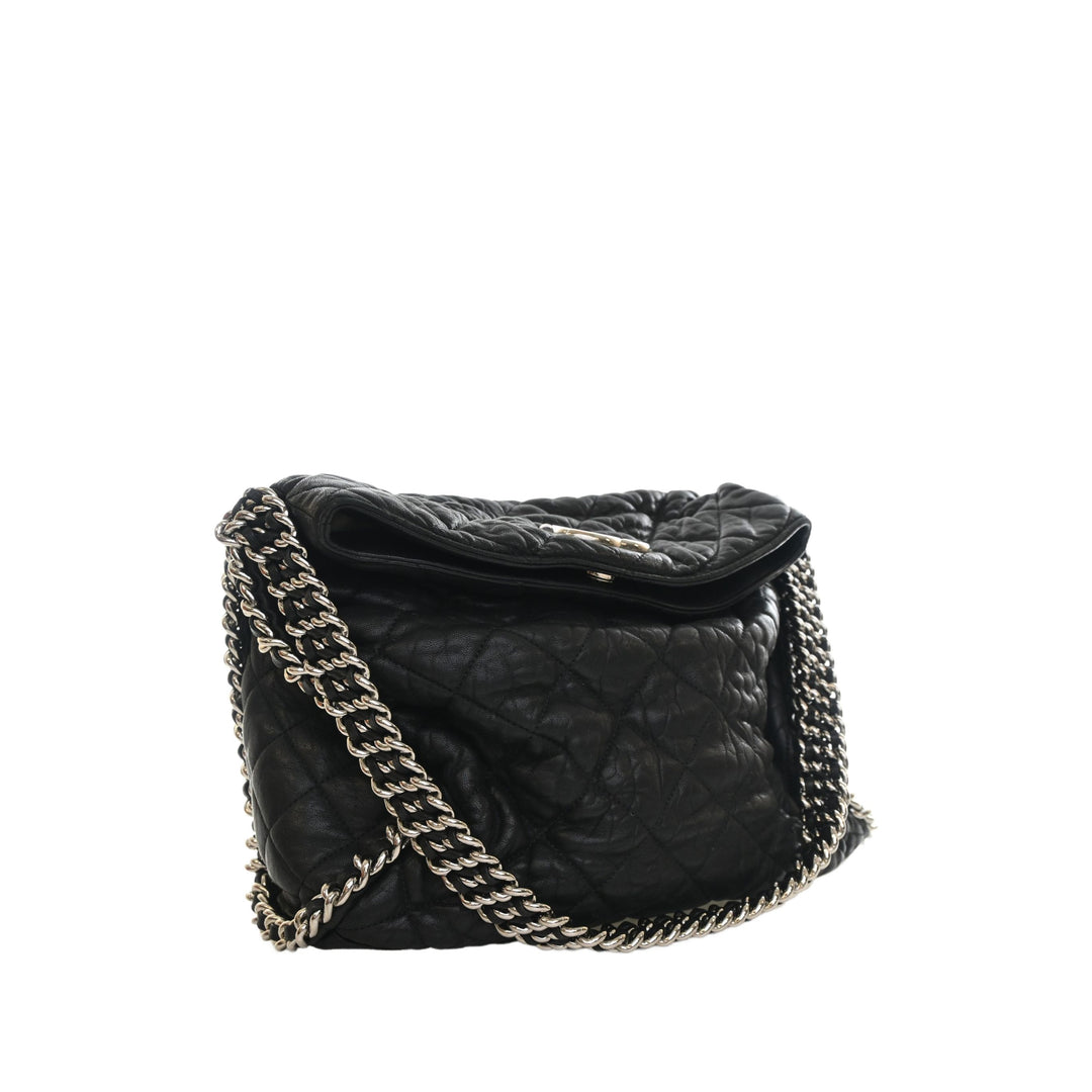 Chanel Matelassé Washed Sac rond à chaîne Hobo Cuir d'agneau Noir – vue 9 – GABY PARIS