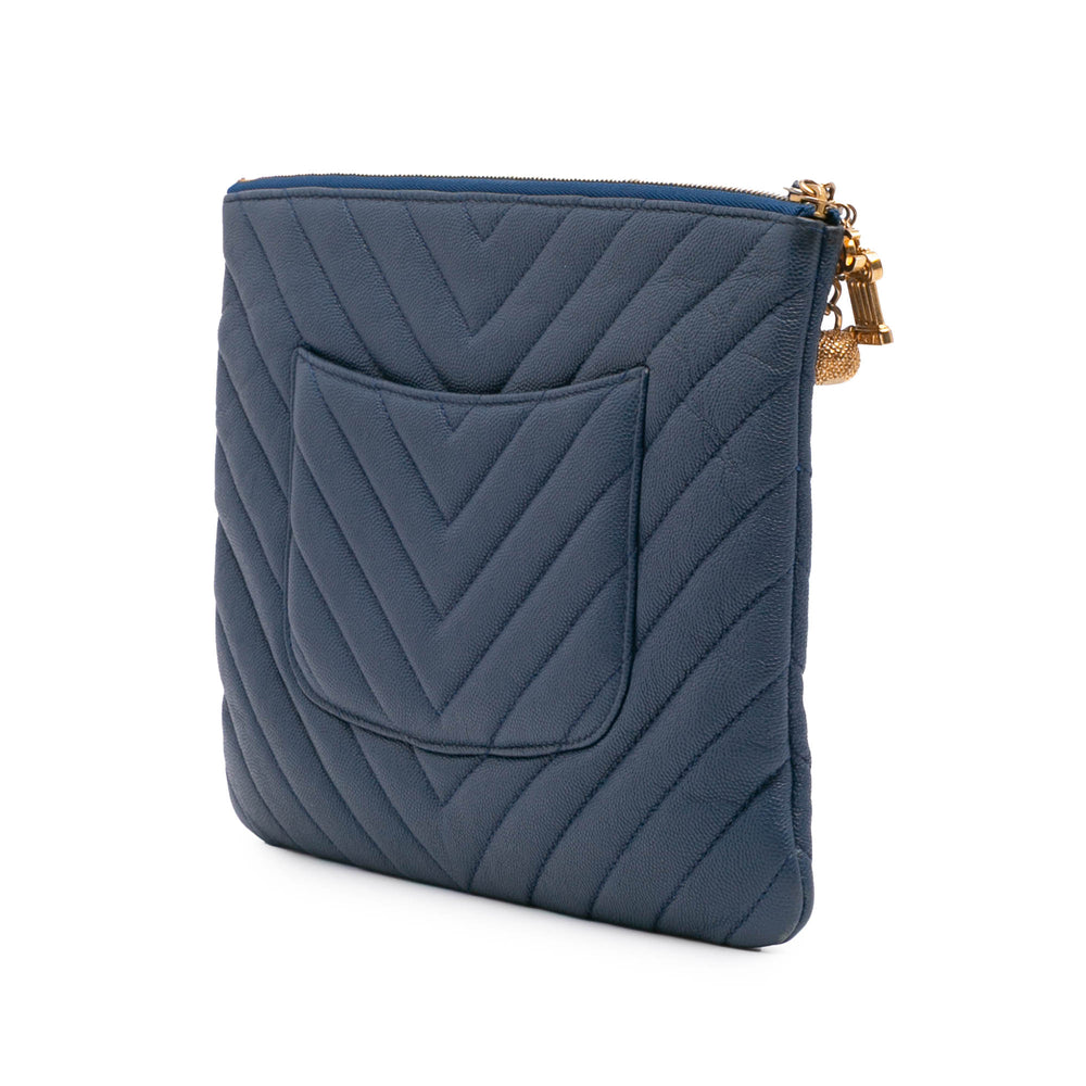 Medium Chevron Caviar Ancient Greek Charms O Case Clutch Blue - Gaby Paris