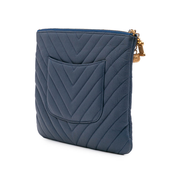 Medium Chevron Caviar Ancient Greek Charms O Case Clutch Blue - Gaby Paris