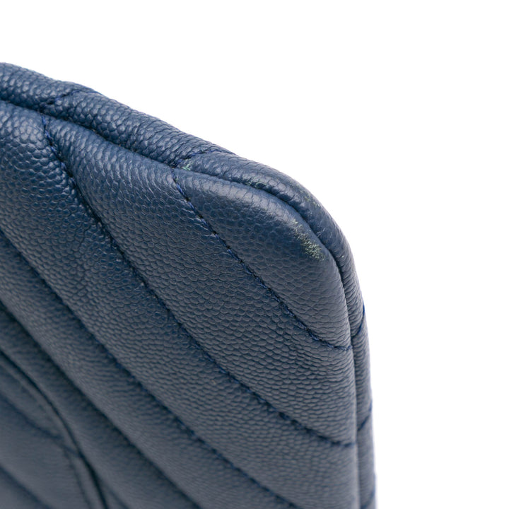 Medium Chevron Caviar Ancient Greek Charms O Case Clutch Blue - Gaby Paris