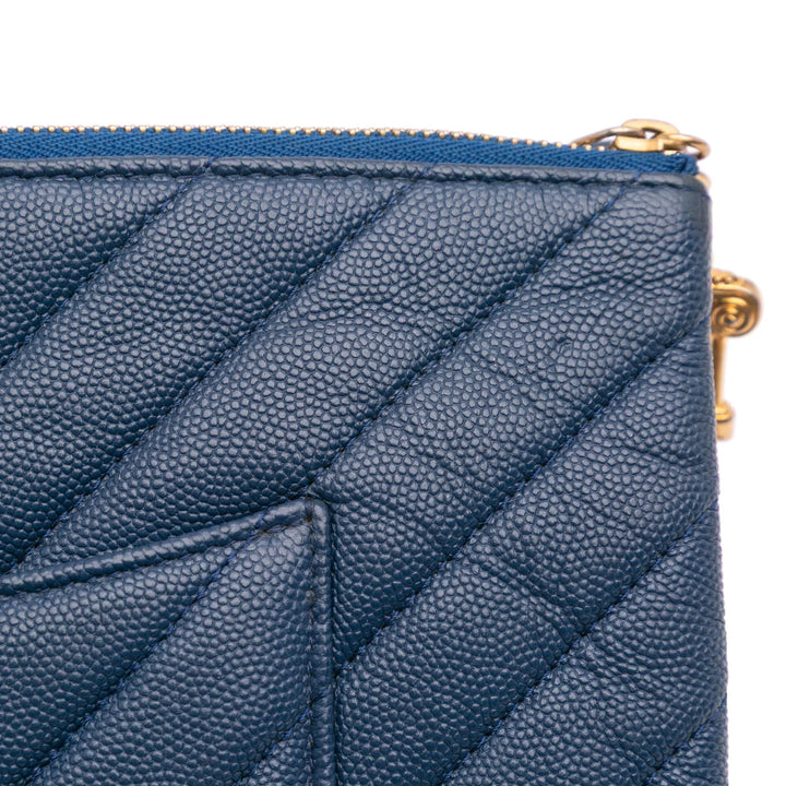 Medium Chevron Caviar Ancient Greek Charms O Case Clutch Blue - Gaby Paris
