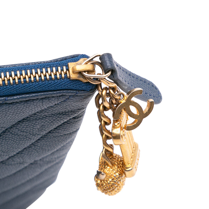 Medium Chevron Caviar Ancient Greek Charms O Case Clutch Blue - Gaby Paris