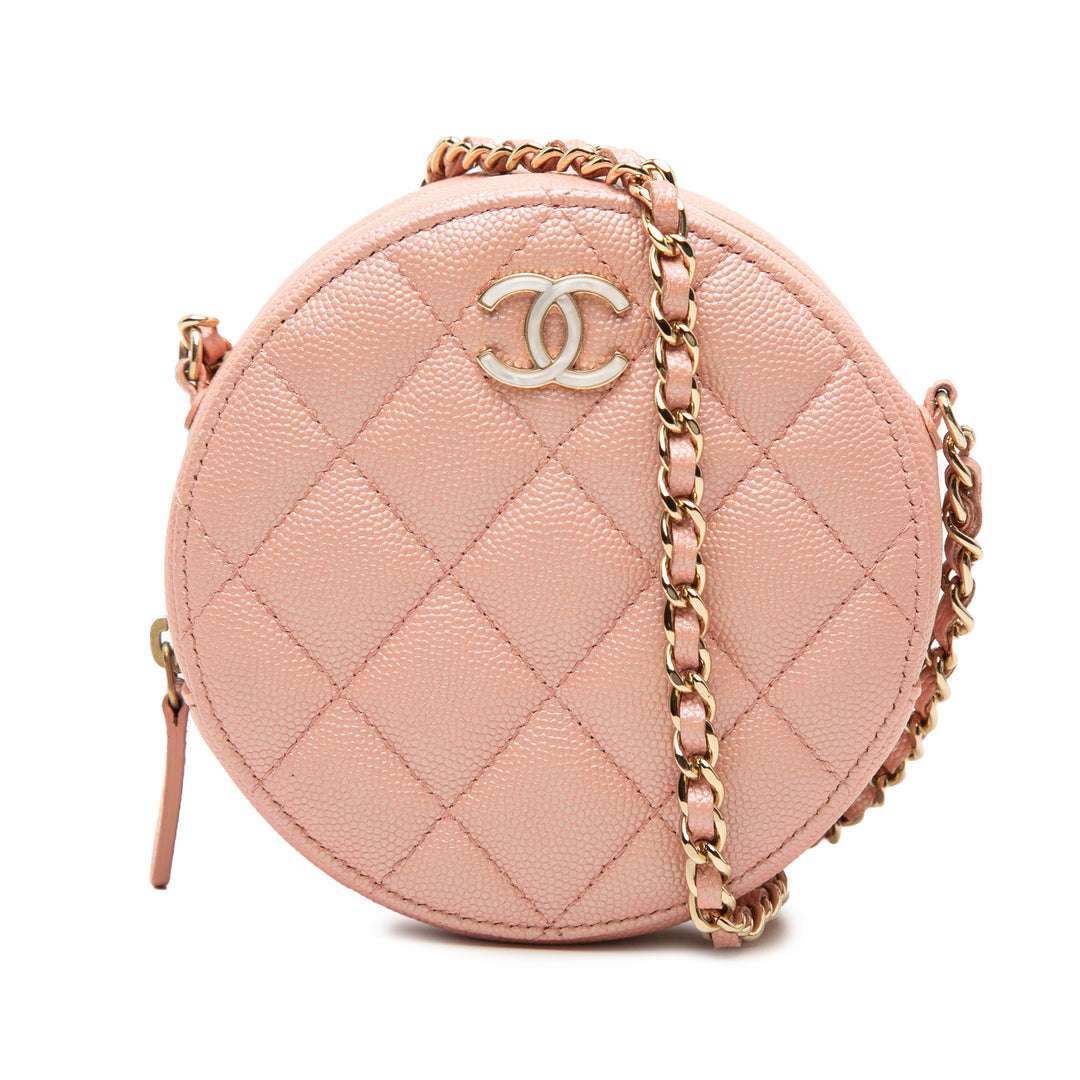 Chanel CC Matelassé Irisé Rond Pochette avec chaîne Cuir caviar