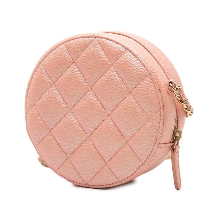 Chanel CC Matelassé Irisé Rond Pochette avec chaîne Cuir caviar