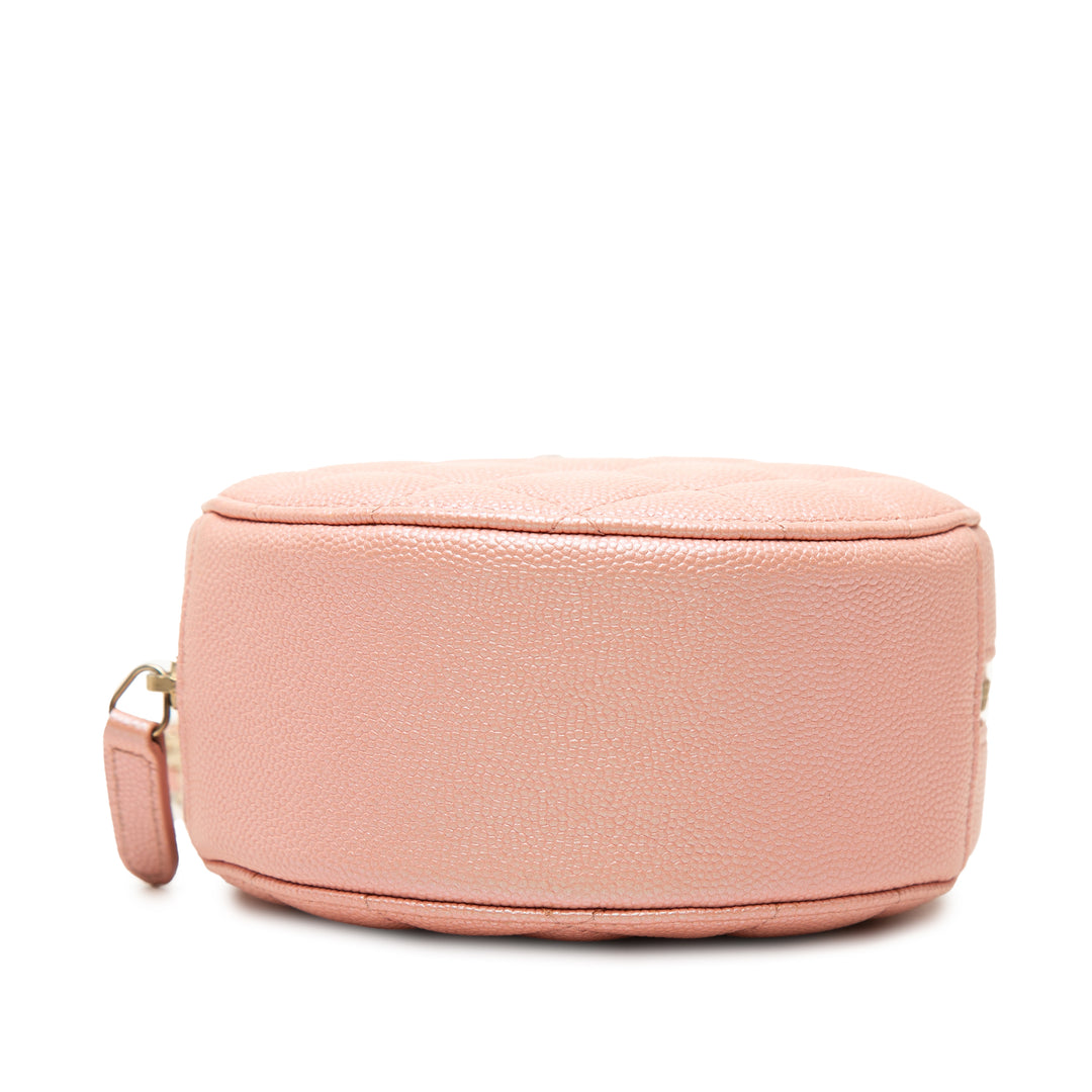 Chanel CC Matelassé Irisé Rond Pochette avec chaîne Cuir caviar