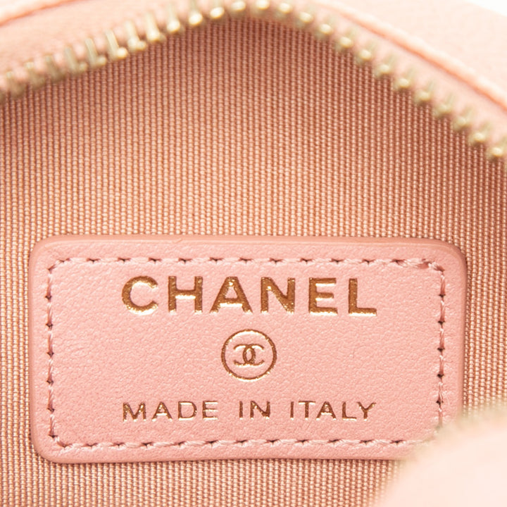 Chanel CC Matelassé Irisé Rond Pochette avec chaîne Cuir caviar