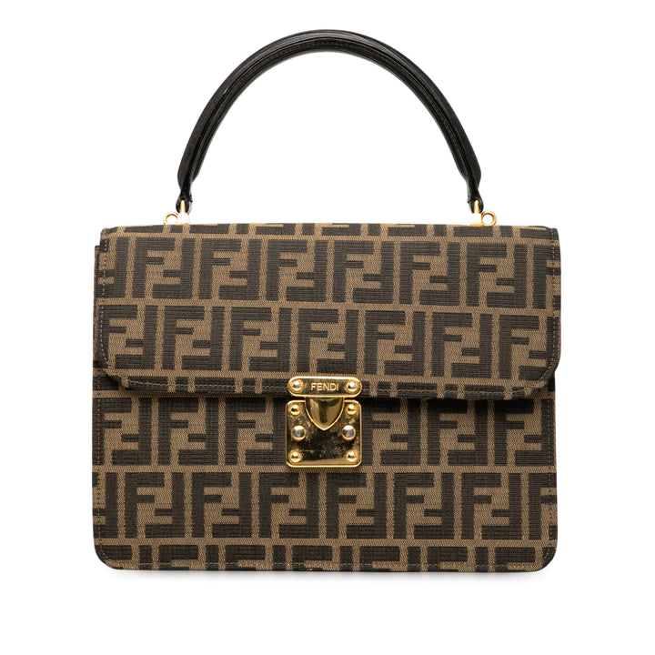 Fendi Zucca Toile Flap Sac cartable Marron
