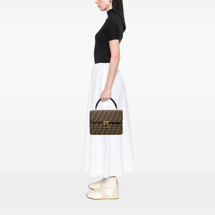 Fendi Zucca Toile Flap Sac cartable Marron
