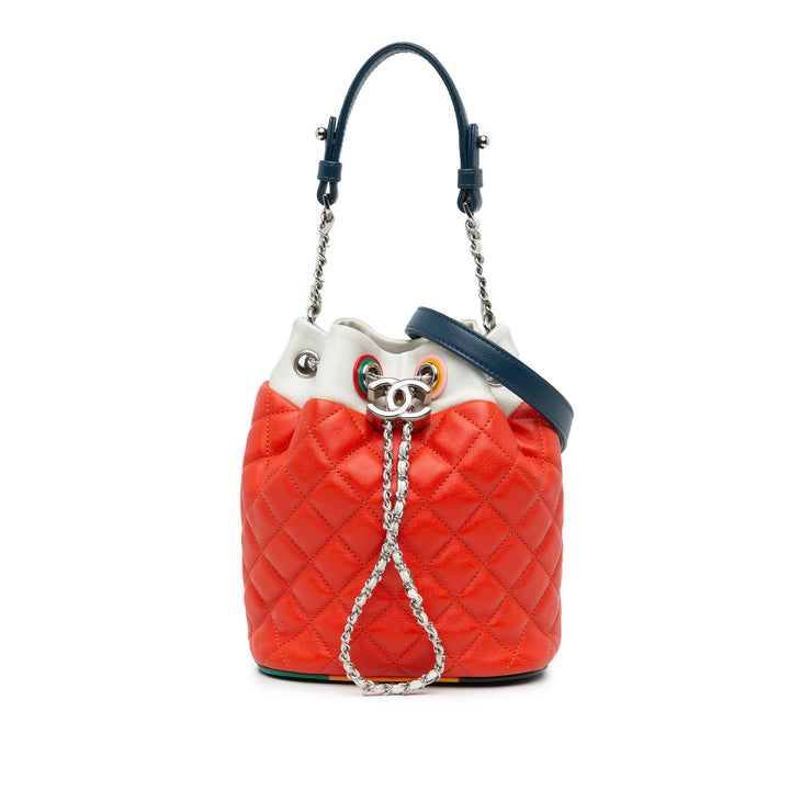 CC Quilted Lambskin Cuba Drawstring Bucket Red - Gaby Paris