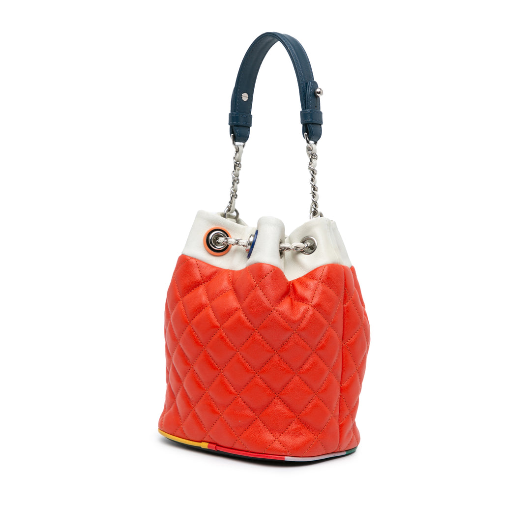 CC Quilted Lambskin Cuba Drawstring Bucket Red - Gaby Paris