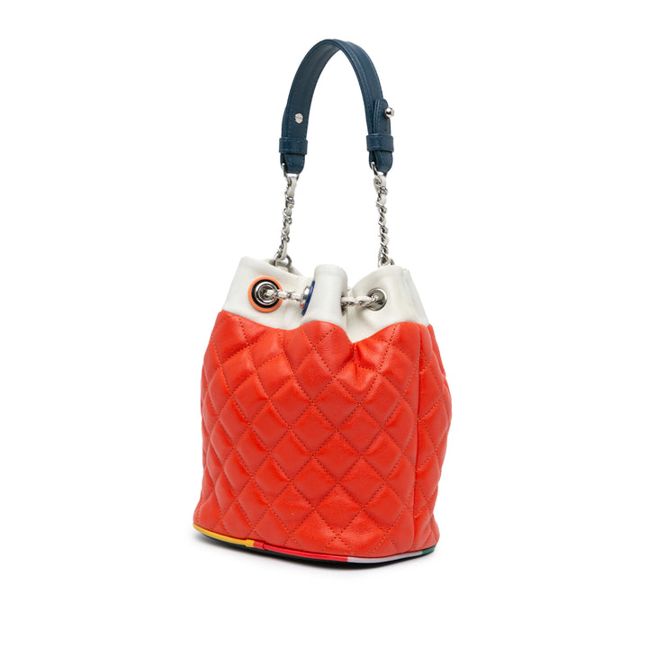 CC Quilted Lambskin Cuba Drawstring Bucket Red - Gaby Paris