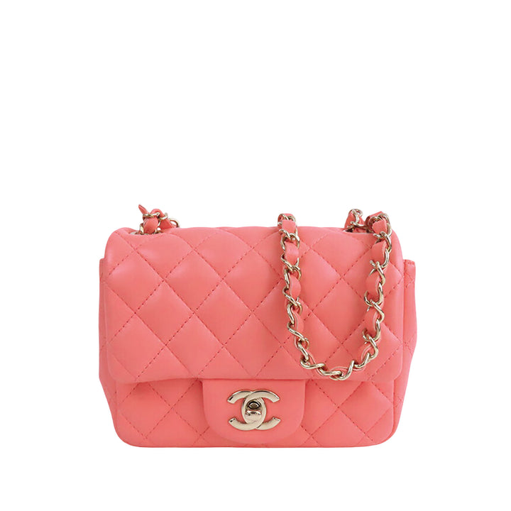 Chanel Mini Square Classic Cuir d’agneau Simple rabat